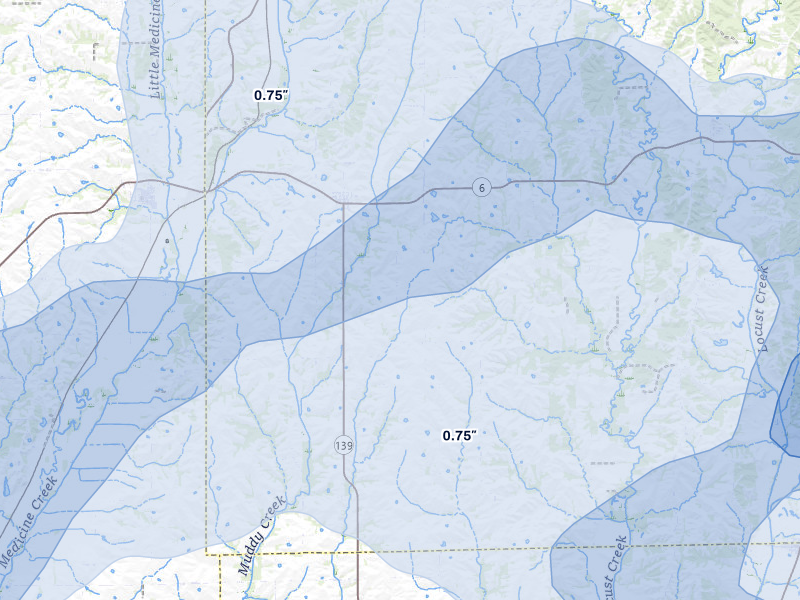 NEXRAD radar-signature map of the hail storm over Humphreys, MO on Apr 17, 2026