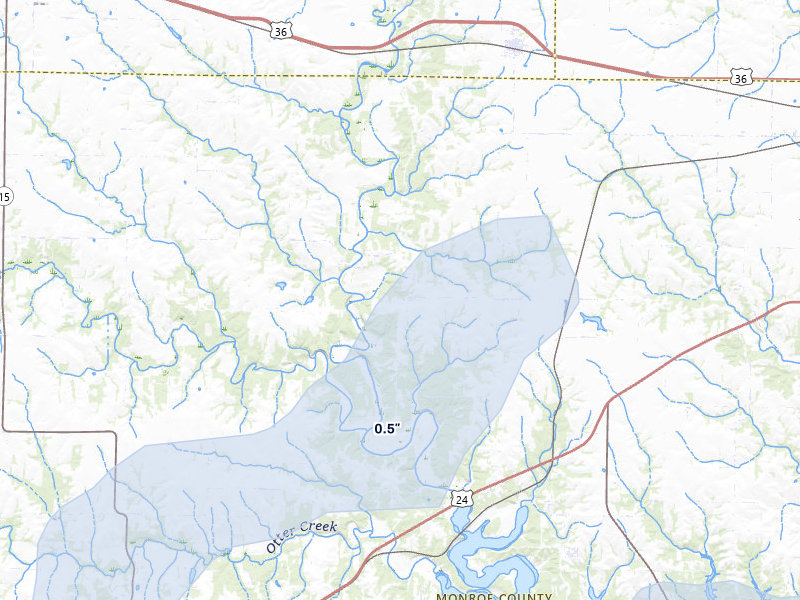 NEXRAD radar-signature map of the hail over Hunnewell, MO