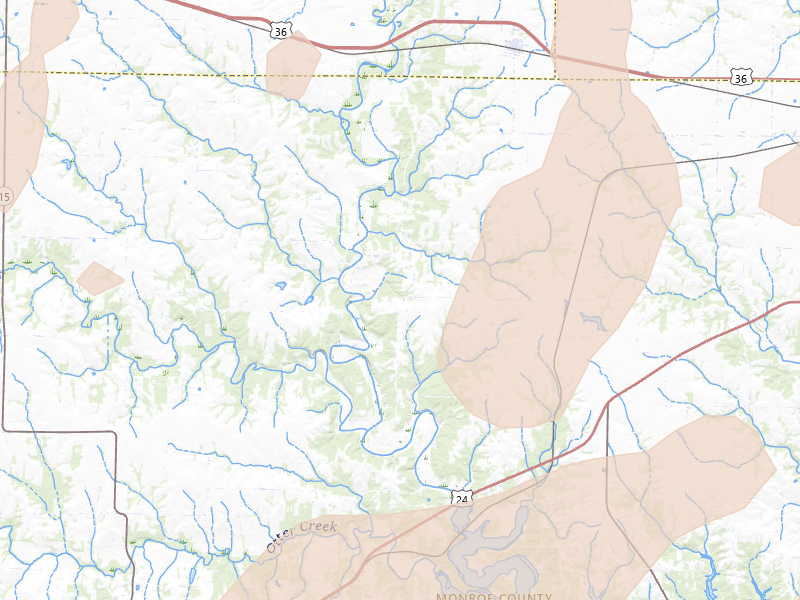 Radar-estimated hail-size map of the storm over Hunnewell, MO on Apr 27, 2026