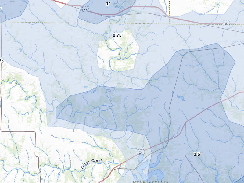 NEXRAD radar-signature map of the hail over Hunnewell, MO