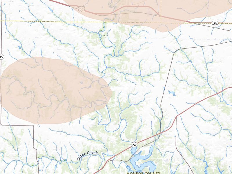 Radar-estimated hail-size map of the storm over Hunnewell, MO on May 4, 2026