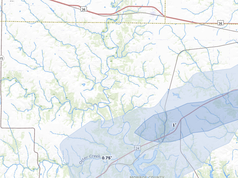 NEXRAD radar-signature map of the hail storm over Hunnewell, MO on May 31, 2026