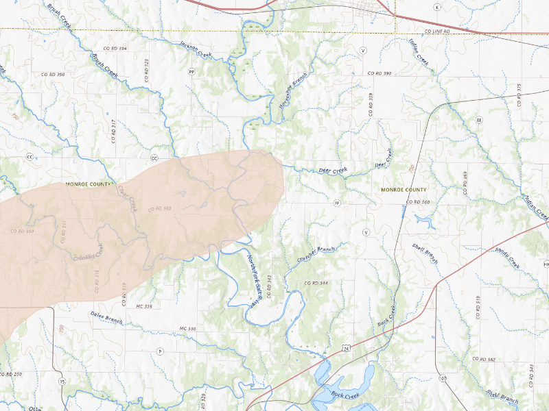 Radar-estimated hail-size map of the storm over Hunnewell, MO