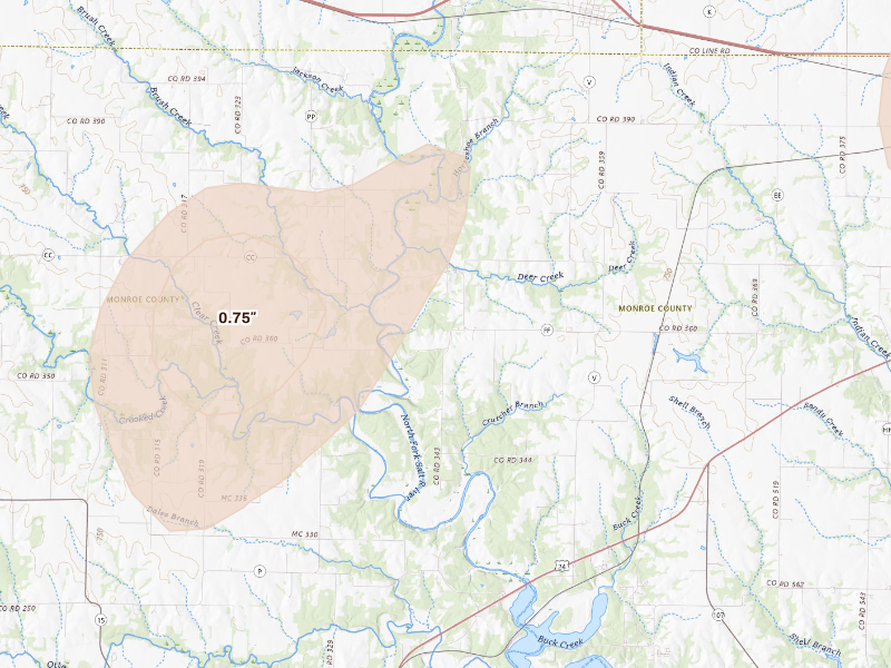 Radar-estimated hail-size map of the storm over Hunnewell, MO