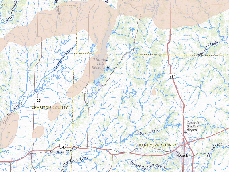 Radar-estimated hail-size map of the storm over Huntsville, MO on Mar 10, 2026