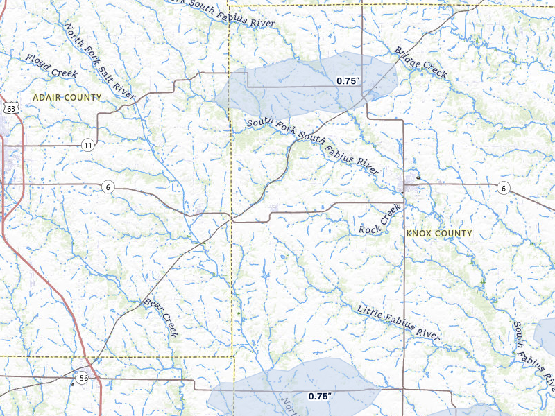 NEXRAD radar-signature map of the hail over Hurdland, MO