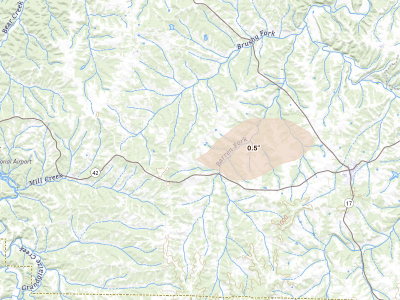 Radar-estimated hail-size map of the storm over Iberia, MO on Jul 9, 2026