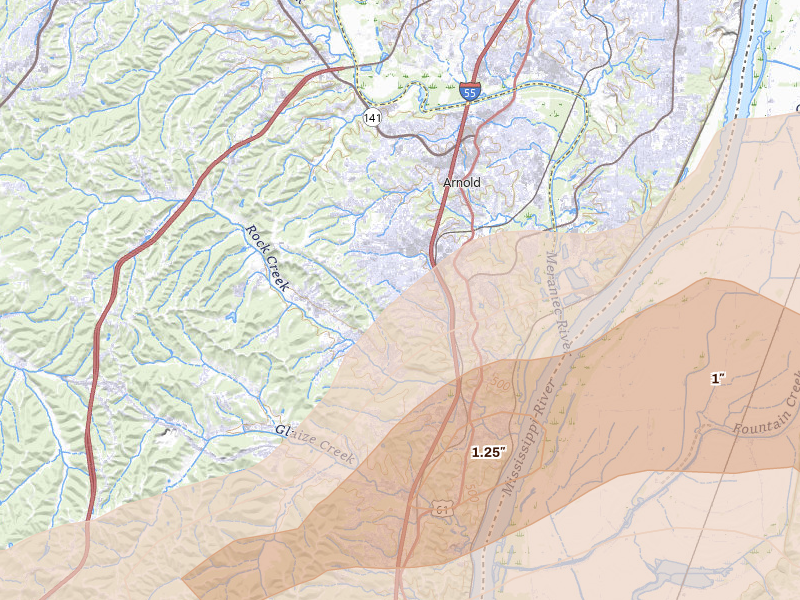 Radar-estimated hail-size map of the storm over Imperial, MO on Apr 27, 2026