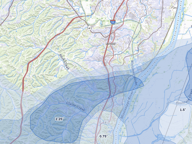 NEXRAD radar-signature map of the hail over Imperial, MO