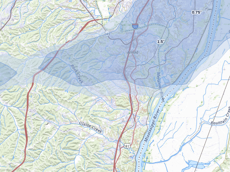 NEXRAD radar-signature map of the hail storm over Imperial, MO on May 18, 2026