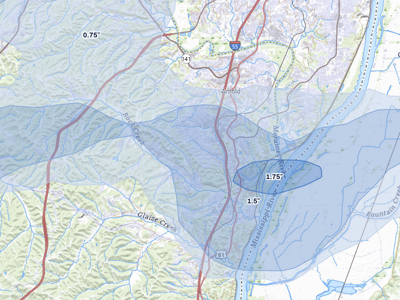 NEXRAD radar-signature map of the hail over Imperial, MO
