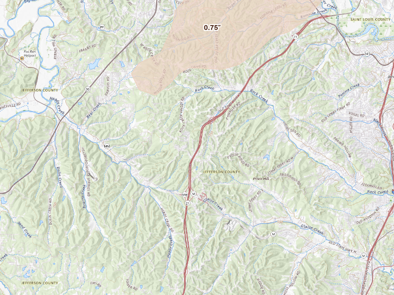 Radar-estimated hail-size map of the storm over Imperial, MO
