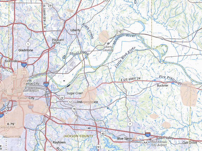 Radar-estimated hail-size map of the storm over Independence, MO on Apr 17, 2026