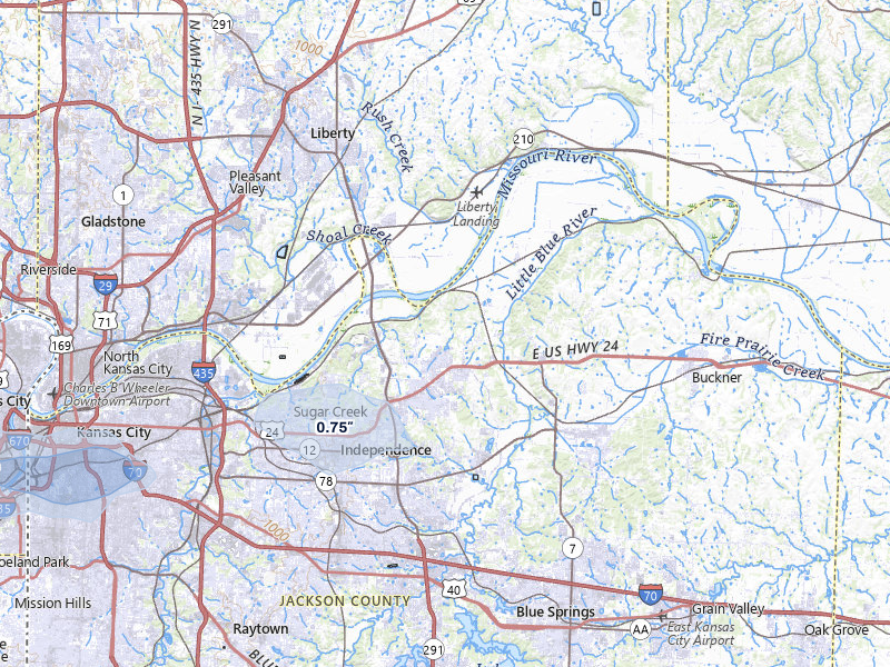 NEXRAD radar-signature map of the hail over Independence, MO