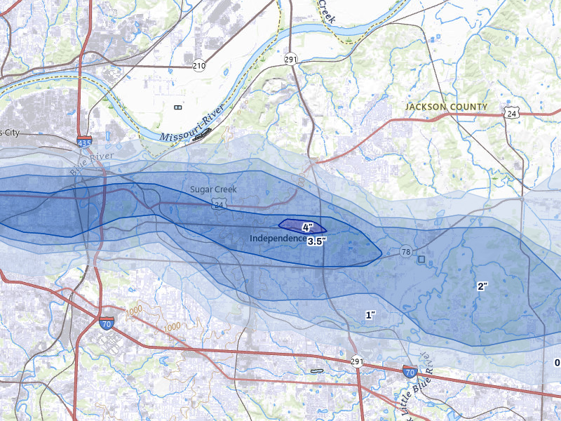 NEXRAD radar-signature map of the hail storm over Independence, MO on Aug 18, 2026