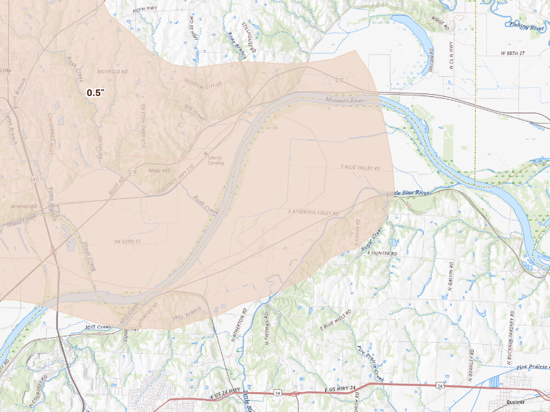 Radar-estimated hail-size map of the storm over Independence, MO