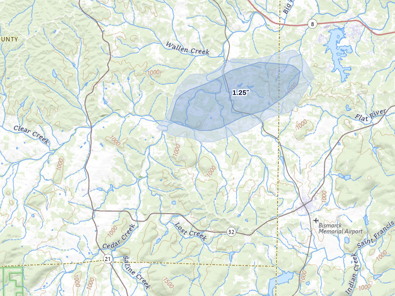 NEXRAD radar-signature map of the hail over Irondale, MO