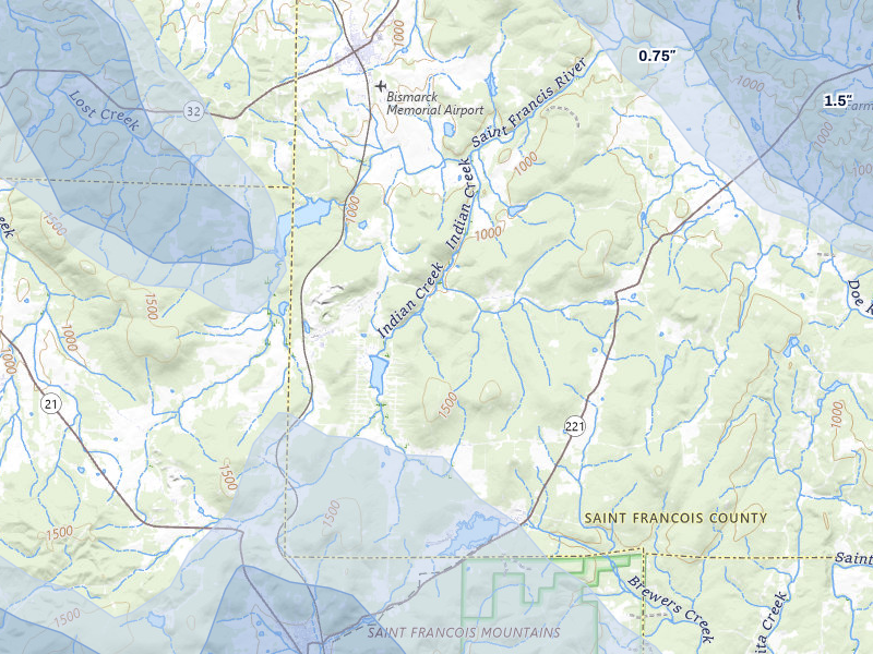 NEXRAD radar-signature map of the hail storm over Ironton, MO on May 31, 2026