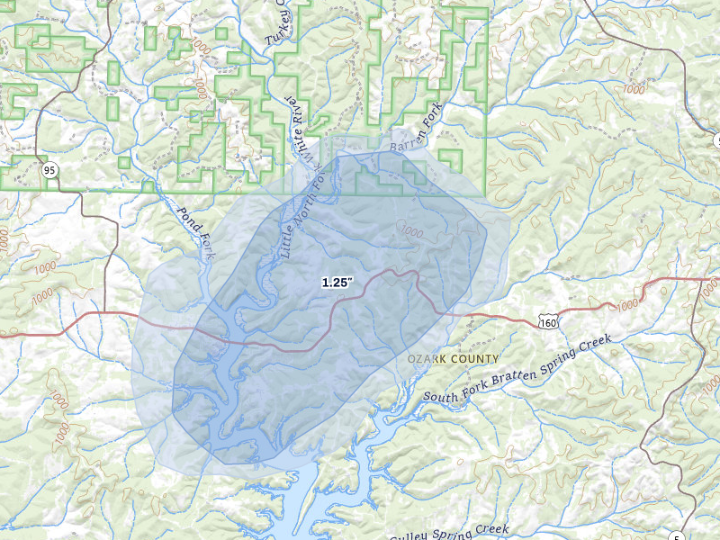 NEXRAD radar-signature map of the hail over Isabella, MO