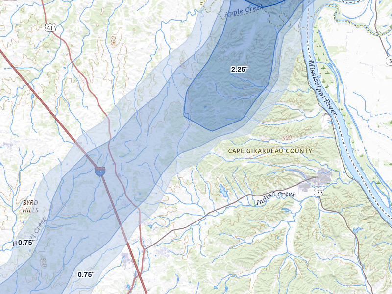 NEXRAD radar-signature map of the hail over Jackson, MO