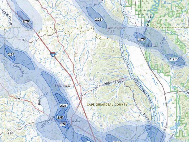 NEXRAD radar-signature map of the hail storm over Jackson, MO on Aug 12, 2026