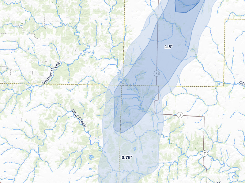 NEXRAD radar-signature map of the hail storm over Jacksonville, MO on Apr 17, 2026