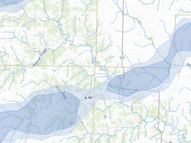 NEXRAD radar-signature map of the hail storm over Jacksonville, MO on Apr 27, 2026