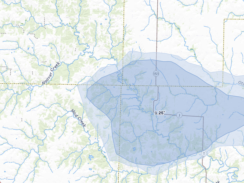 NEXRAD radar-signature map of the hail storm over Jacksonville, MO on May 31, 2026