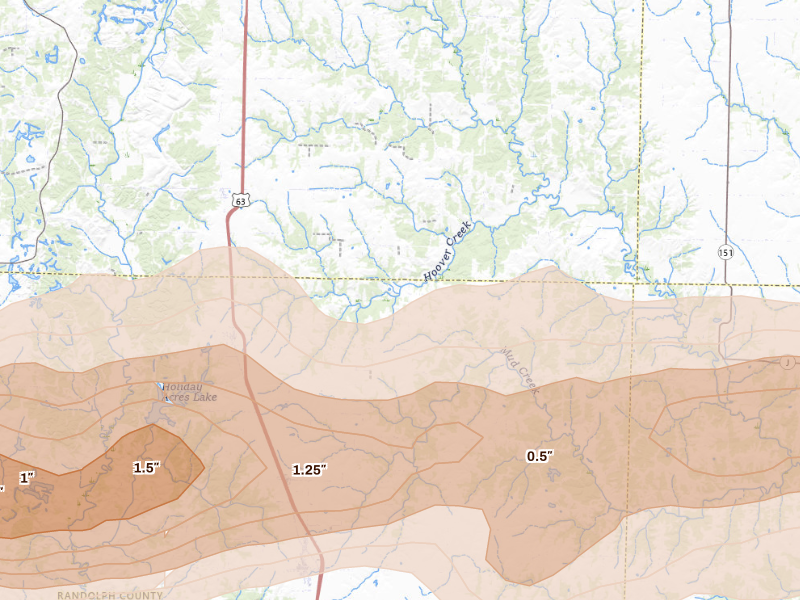Radar-estimated hail-size map of the storm over Jacksonville, MO