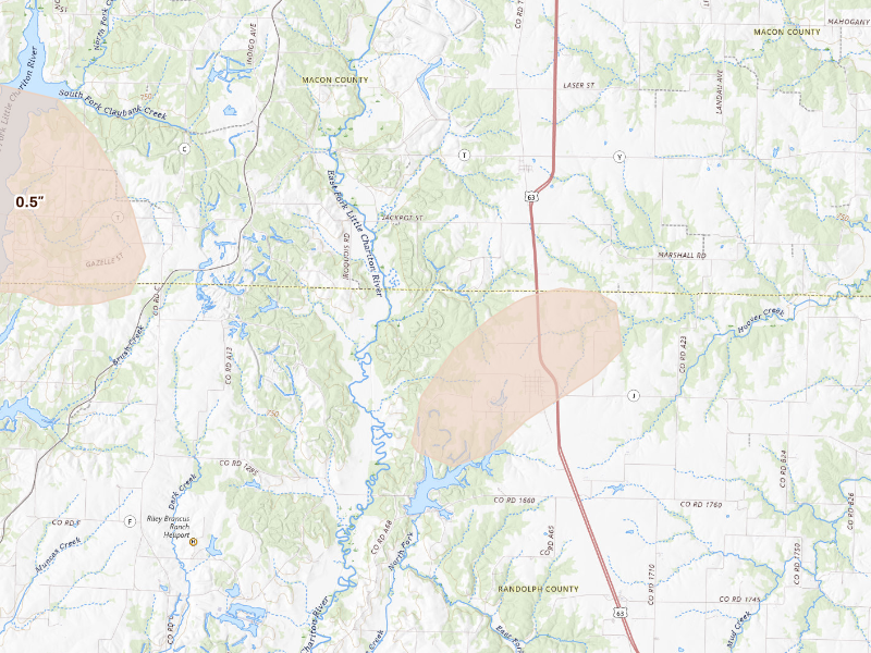 Radar-estimated hail-size map of the storm over Jacksonville, MO