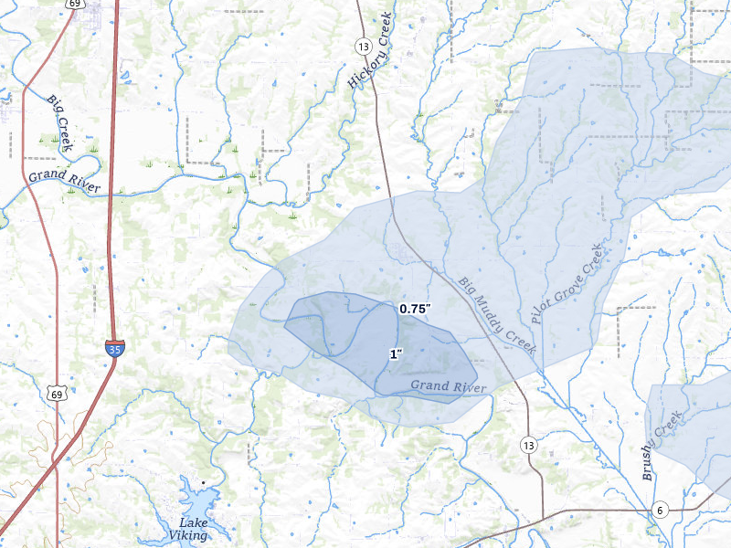 NEXRAD radar-signature map of the hail over Jameson, MO