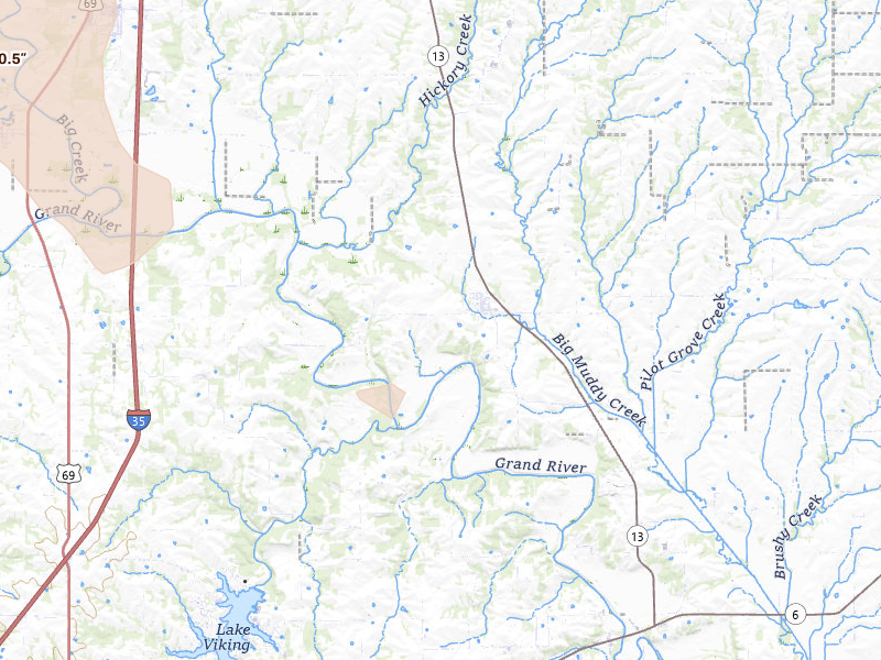Radar-estimated hail-size map of the storm over Jameson, MO on Aug 8, 2026
