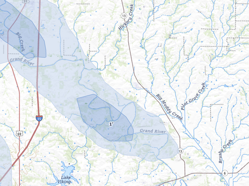 NEXRAD radar-signature map of the hail storm over Jameson, MO on Aug 8, 2026