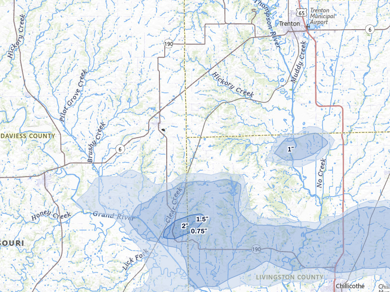 NEXRAD radar-signature map of the hail storm over Jamesport, MO on May 31, 2026