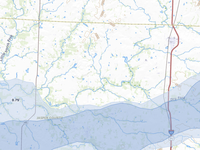 NEXRAD radar-signature map of the hail storm over Jasper, MO on Apr 28, 2026