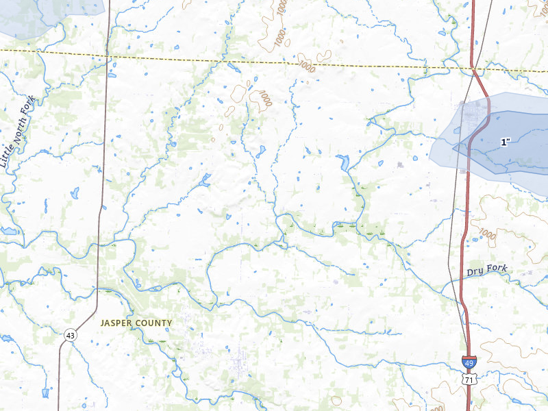 NEXRAD radar-signature map of the hail storm over Jasper, MO on Jul 10, 2026