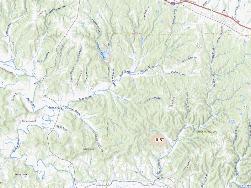 Radar-estimated hail-size map of the storm over Jonesburg, MO on Sep 20, 2026
