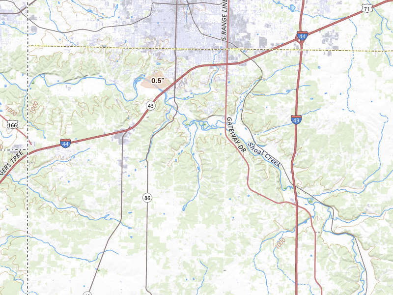 Radar-estimated hail-size map of the storm over Joplin, MO