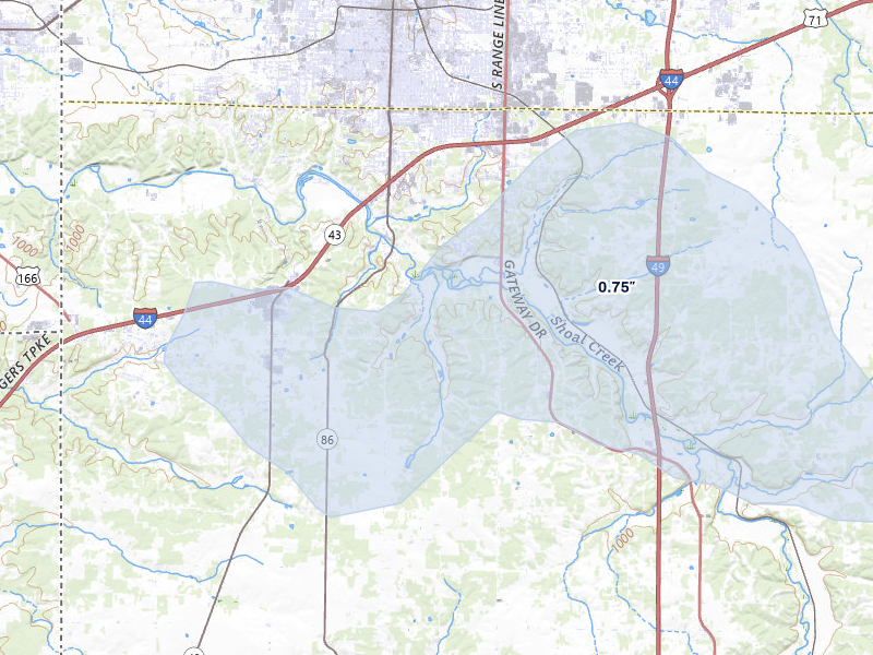 NEXRAD radar-signature map of the hail storm over Joplin, MO on Mar 4, 2026