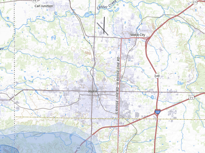 NEXRAD radar-signature map of the hail over Joplin, MO