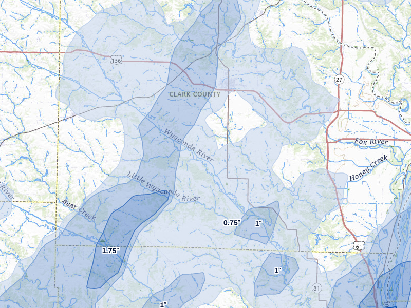 NEXRAD radar-signature map of the hail over Kahoka, MO