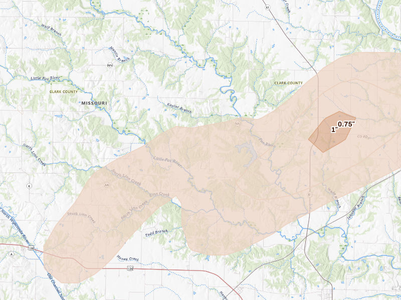 Radar-estimated hail-size map of the storm over Kahoka, MO