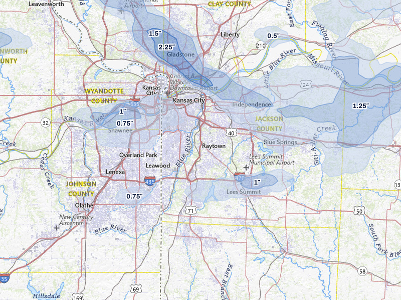 NEXRAD radar-signature map of the hail storm over Kansas City, MO on May 31, 2026