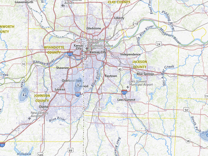 NEXRAD radar-signature map of the hail storm over Kansas City, MO on Jul 3, 2026
