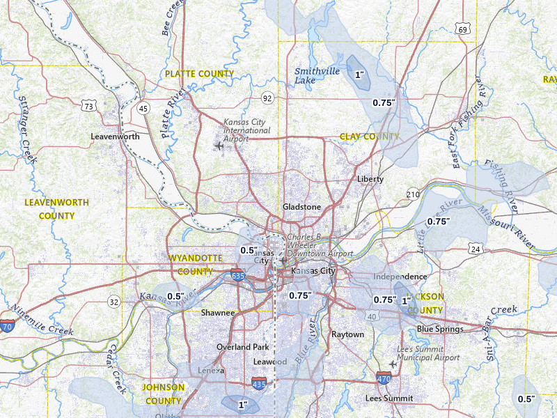 NEXRAD radar-signature map of the hail storm over Kansas City, MO on Aug 9, 2026