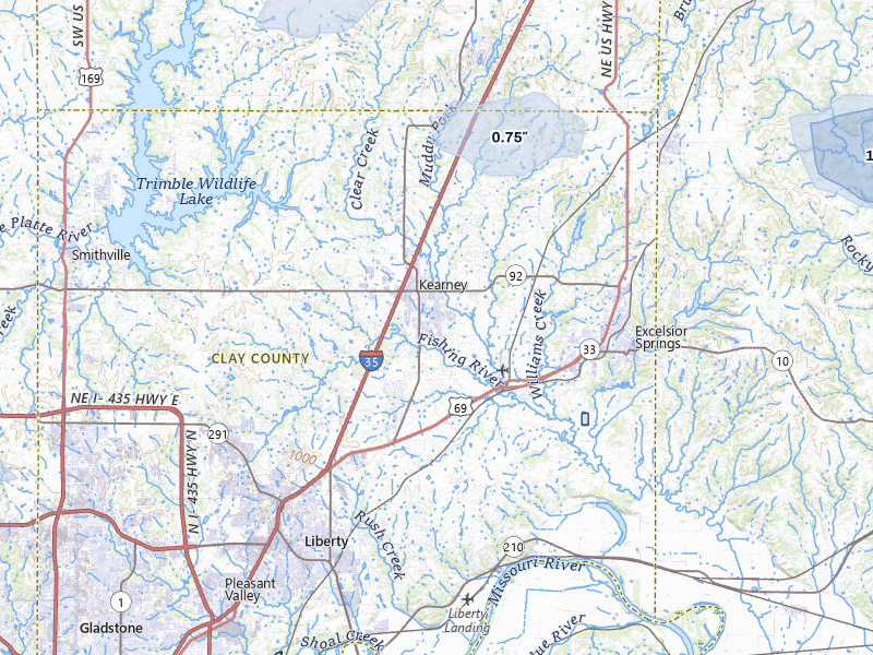 NEXRAD radar-signature map of the hail storm over Kearney, MO on May 29, 2026