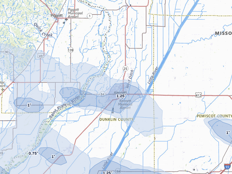 NEXRAD radar-signature map of the hail storm over Kennett, MO on Apr 27, 2026