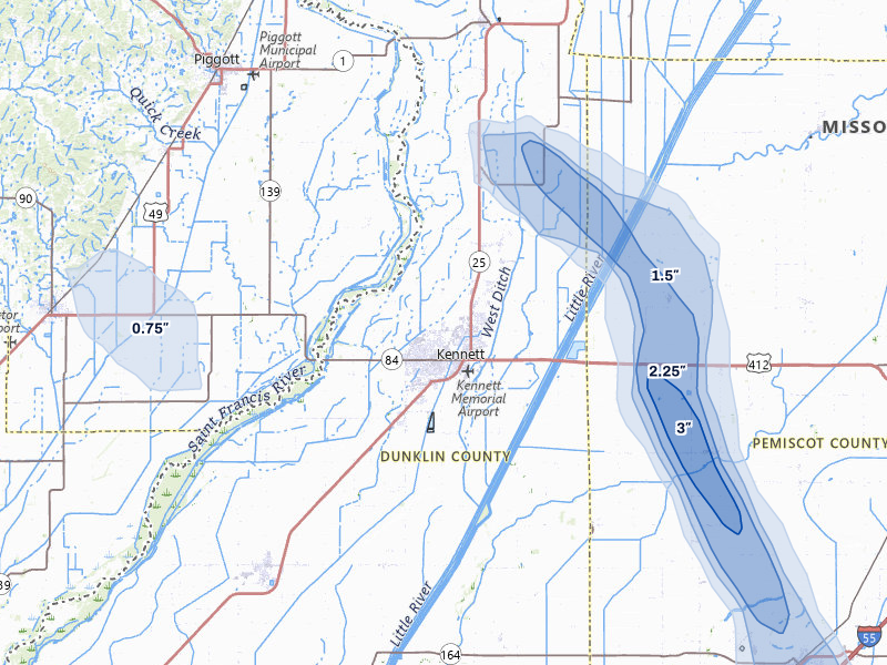 NEXRAD radar-signature map of the hail storm over Kennett, MO on May 31, 2026
