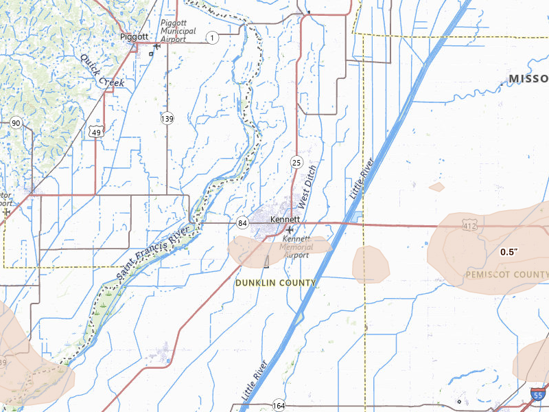 Radar-estimated hail-size map of the storm over Kennett, MO