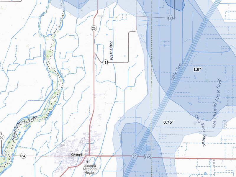 NEXRAD radar-signature map of the hail storm over Kennett, MO on Aug 26, 2026